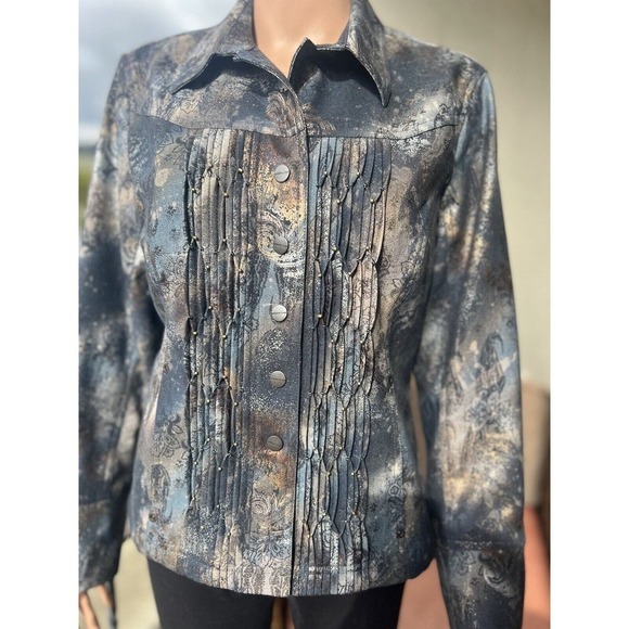 Coldwater Creek Womens Snap Jacket Size P14 Celestial Beaded Blue/Gray/Silver - Picture 4 of 8